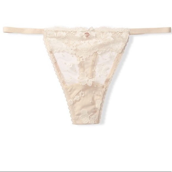New $94 VICTORIAS SECRET Champagne Ivory Lace PANTY & GARTER BELT Set - Picture 10 of 10